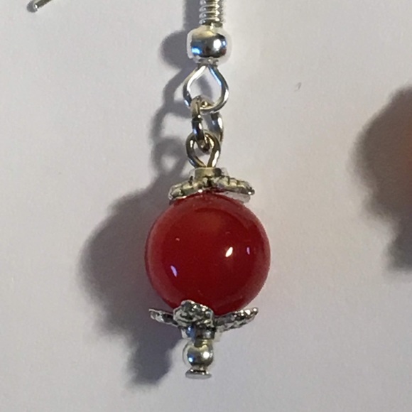 Red Orange Stripe Agate Small Drop Earrings - Picture 2 of 8